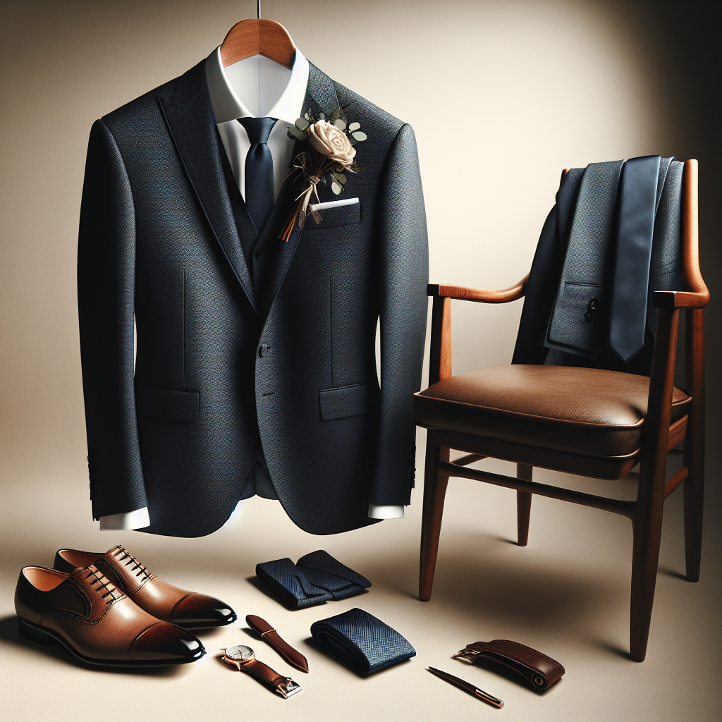 Costume de marié avec accessoires prêts pour le jour J
