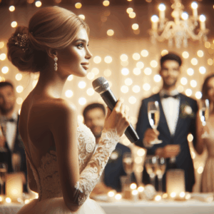 Mariée prononçant un discours de mariage élégant et serein