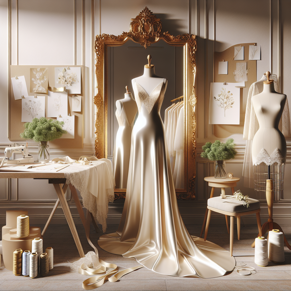 Future mariée choisissant sa robe dans un atelier chic