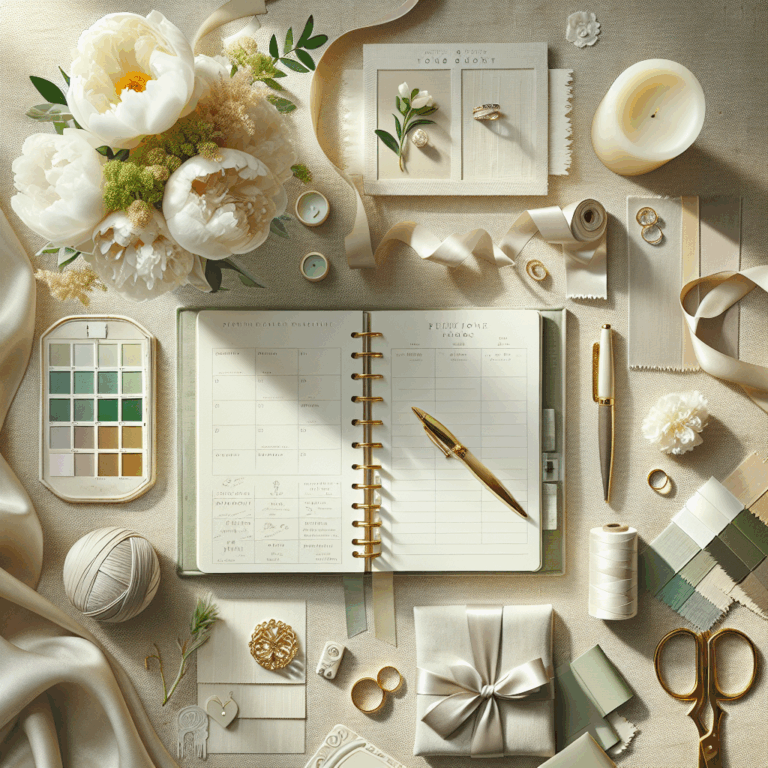 Flat lay élégant pour organiser son mariage pas à pas