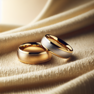 Alliances de mariage élégantes sur tissu ivoire