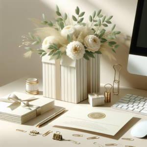 Invitations mariage posées sur bureau d'open space